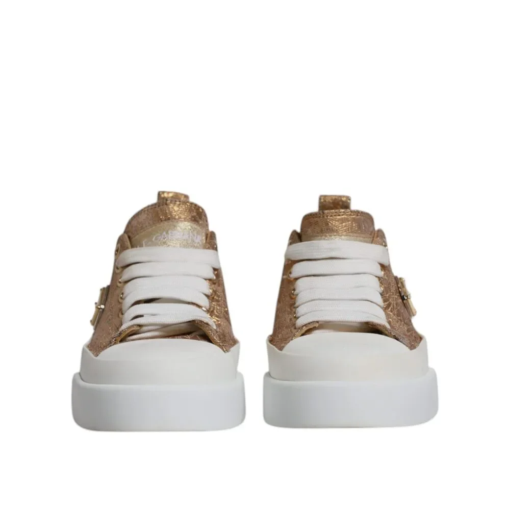 Dolce & Gabbana Gold White Logo Low Top Sneakers Shoes - Picture 2 of 9